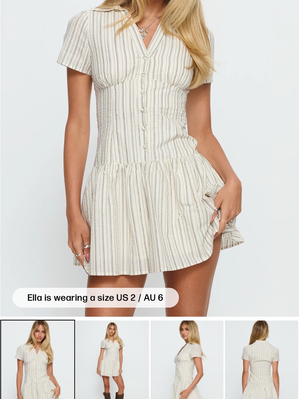 Brand new Princess Polly Cream Striped Button-Front Mini Dress